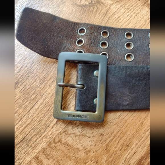 Energie Other - Vintage Energie – Distressed Black Leather Belt w/ Faded Bronze Buckle